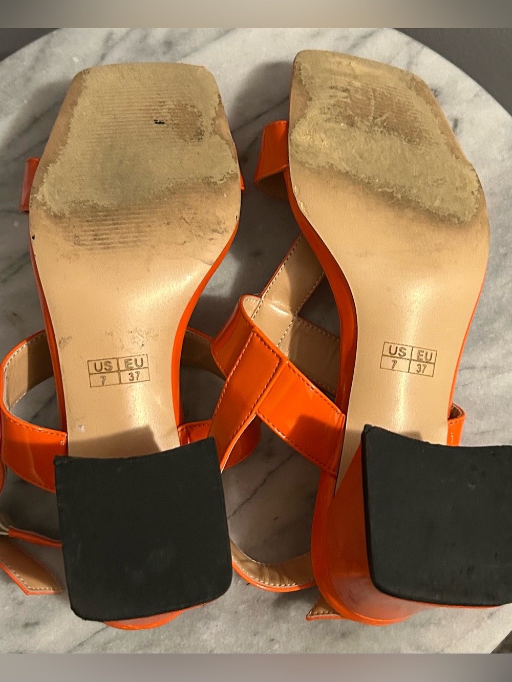 MODENCOCO Orange Patent Leather T-Strap 2inch Block Heel Sandals-Size 7 - Picture 5 of 6